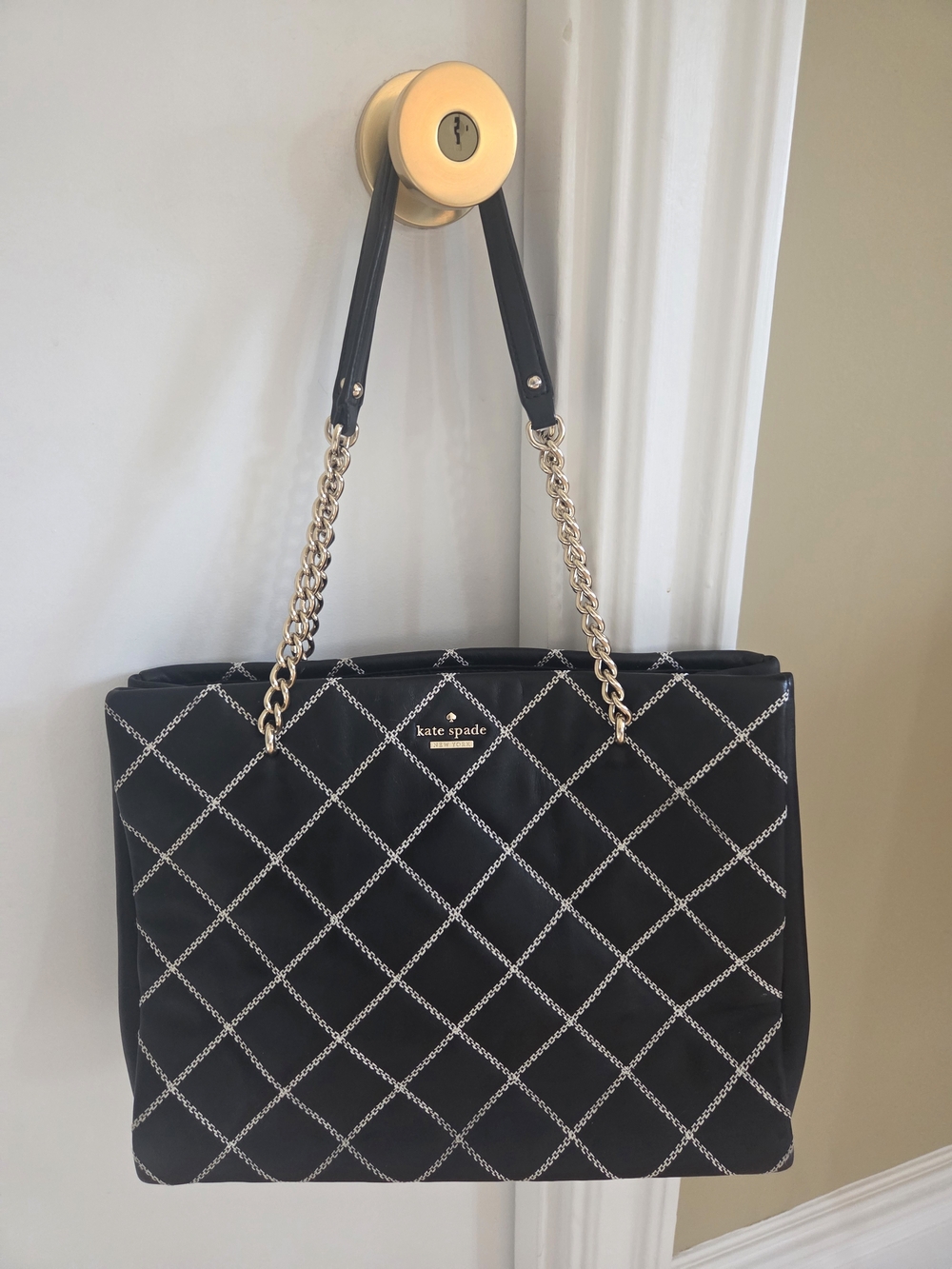 Kate Spade Emerson Place Phoebe Black Quilted Chain-Handle Large Tote